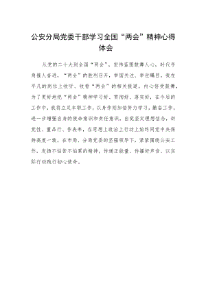 公安分局党委干部学习全国“两会”精神心得体会.docx