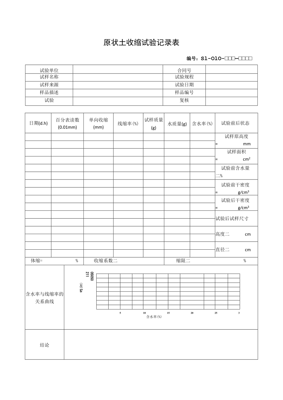 原状土收缩试验记录表.docx_第1页