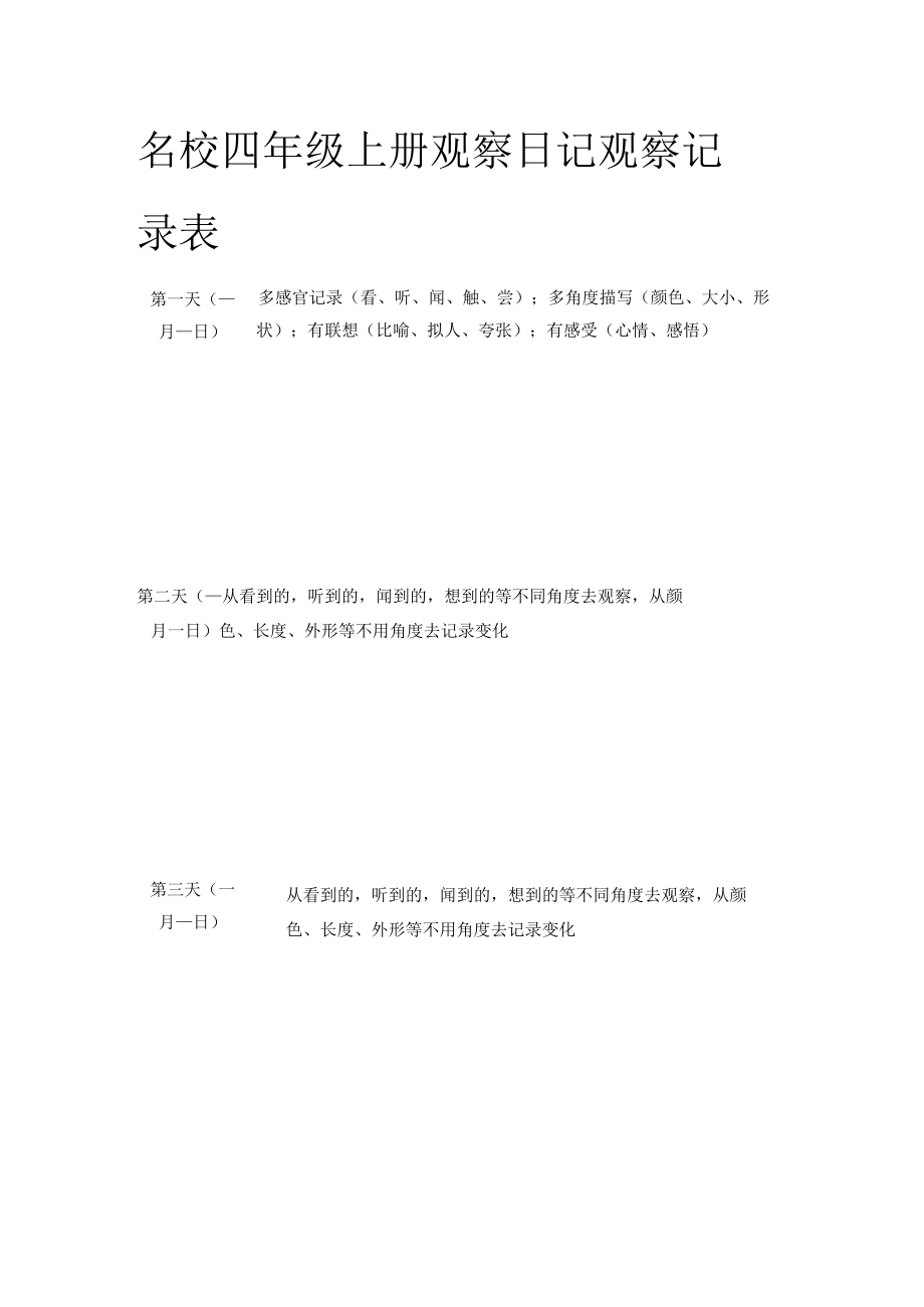 名校四年级上册观察日记 观察记录表.docx_第1页