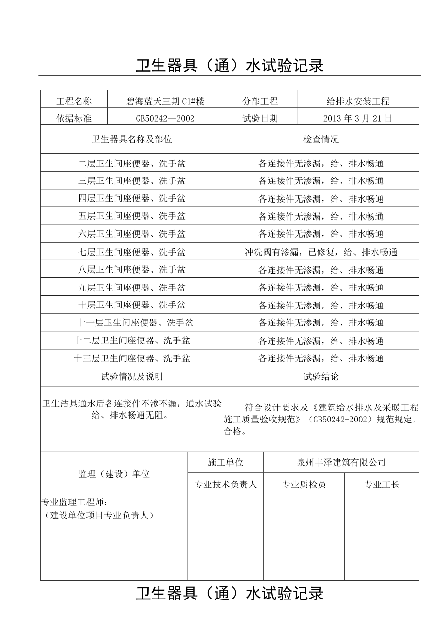 卫生器具满(通)水试验记录（3）.docx_第1页