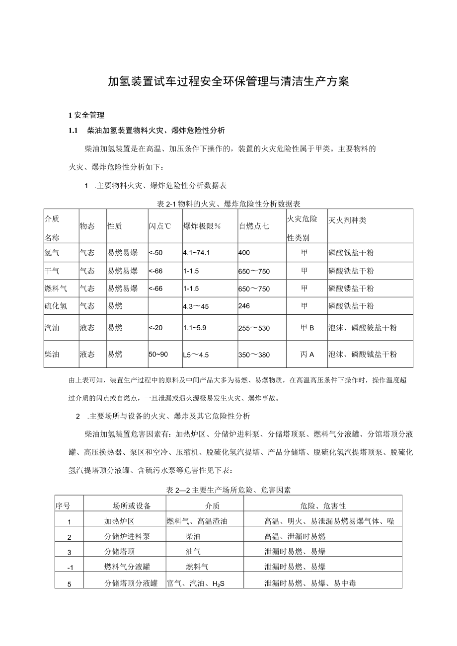 加氢装置试车过程安全环保管理与清洁生产方案.docx_第1页