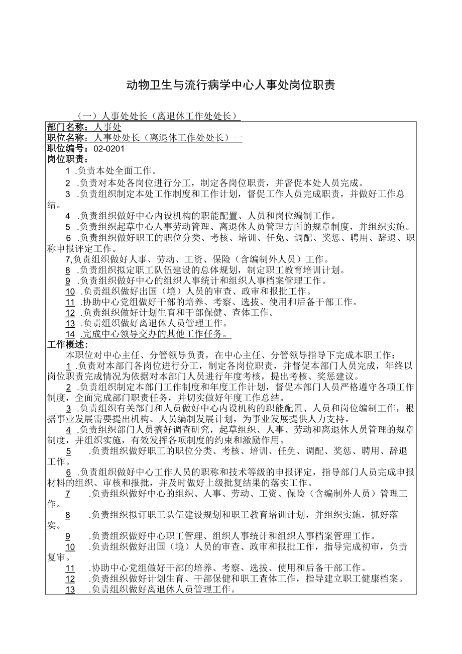 动物卫生与流行病学中心人事处岗位职责.docx_第1页