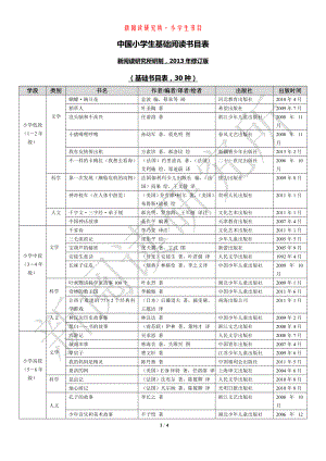 《中国小学生基础阅读书目表》修订版（2013年）(1).doc