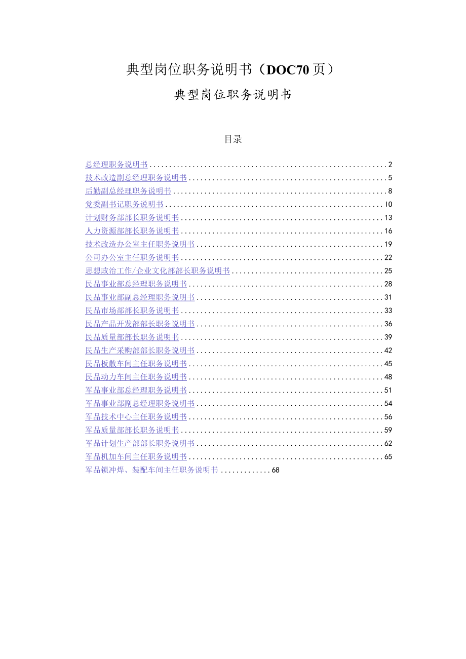 典型岗位职务说明书（DOC70页）.docx_第1页