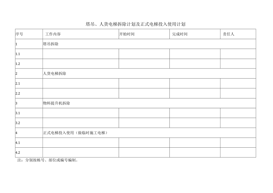 塔吊、人货电梯拆除计划及正式电梯投入使用计划.docx_第1页