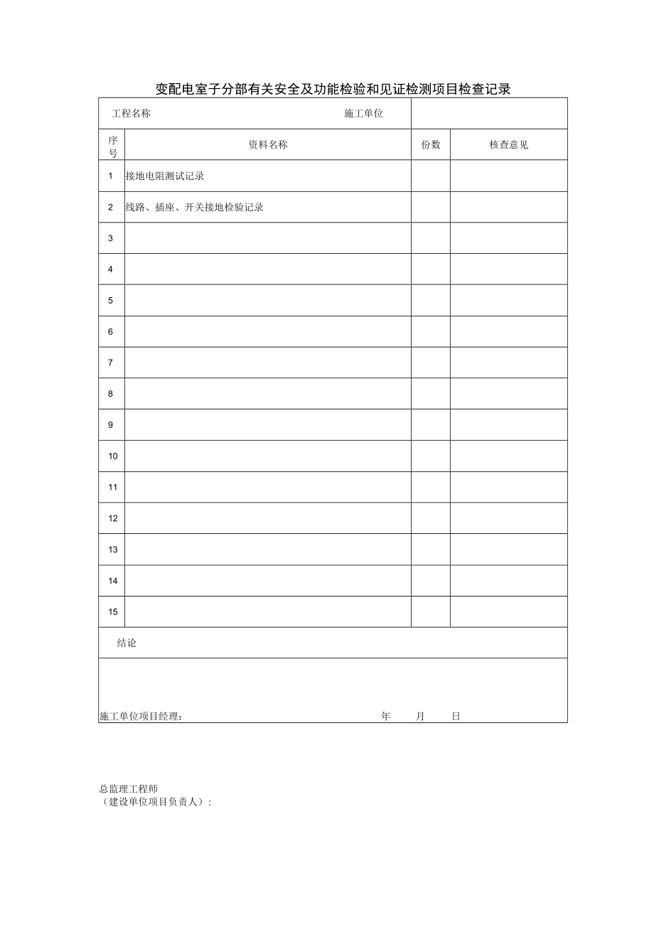 变配电室子分部有关安全及功能检验和见证检测项目检查记录.docx_第1页