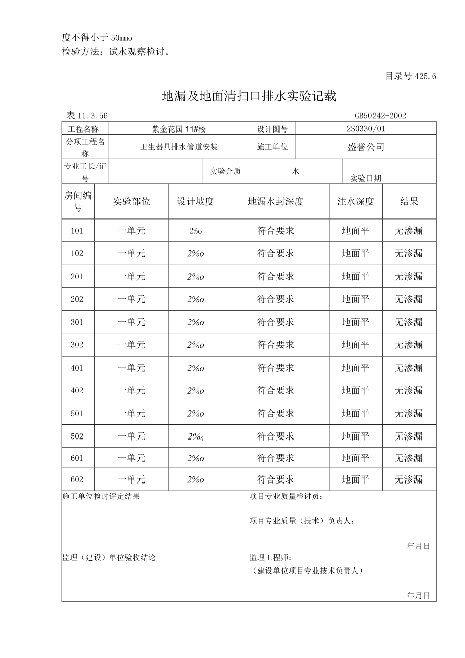 地漏及地面清扫口排水实验记录.docx_第3页