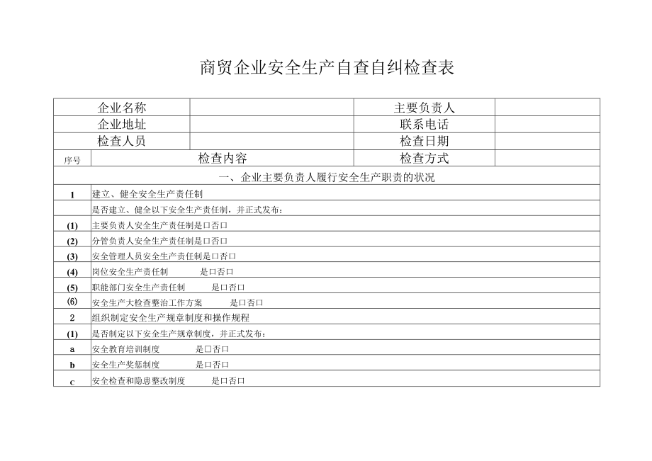 商贸企业安全生产自查自纠检查表.docx_第1页