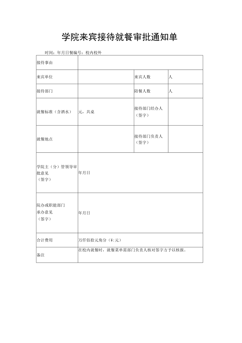 学院来宾接待就餐审批通知单.docx_第1页