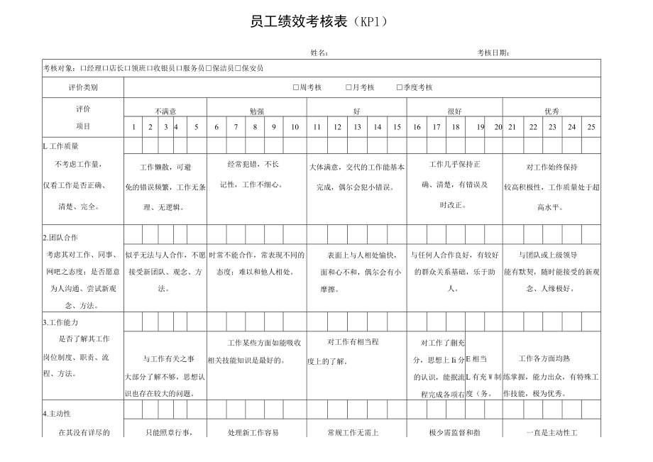 员工绩效考核表（KPI）.docx_第1页