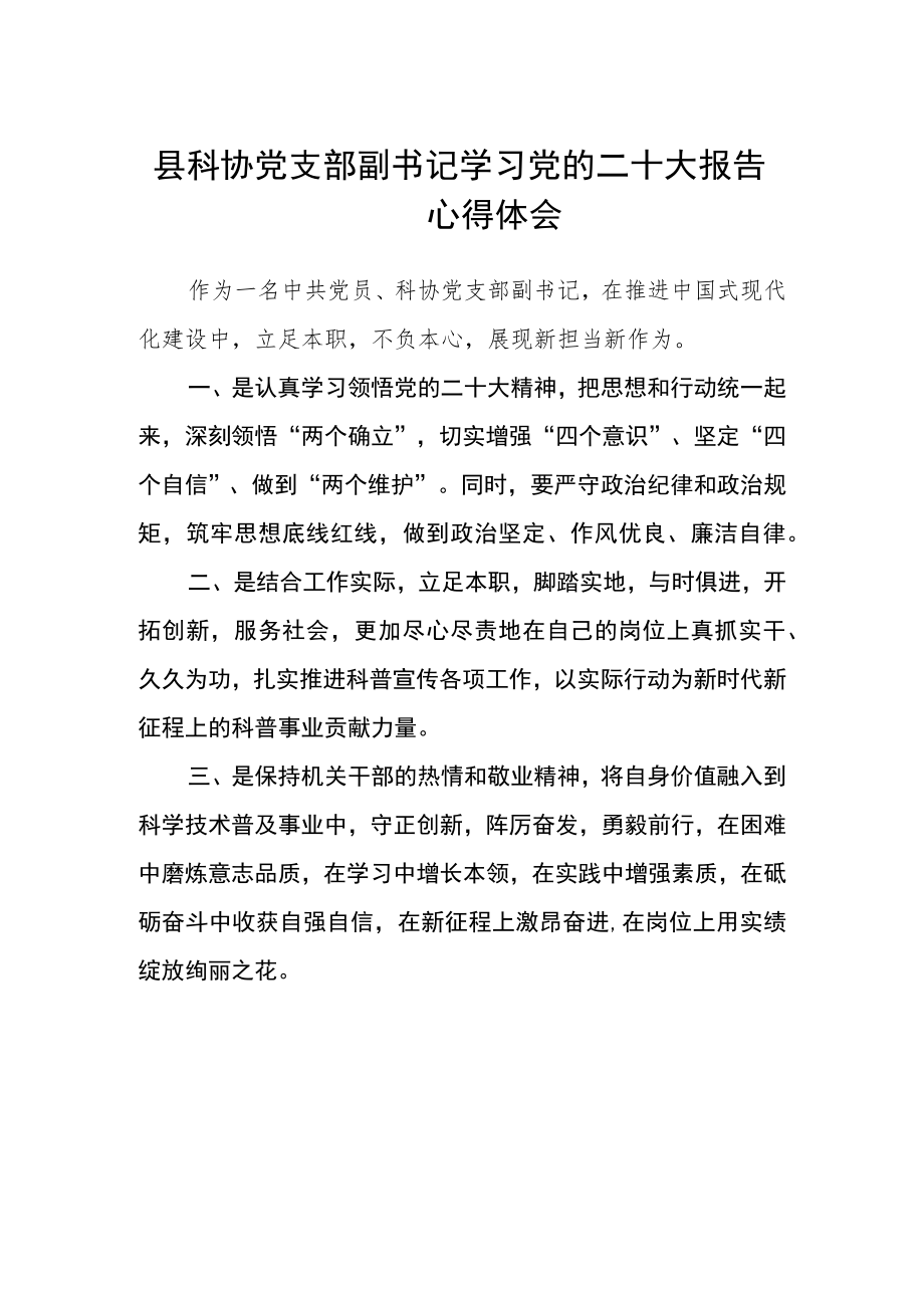 县科协党支部副书记学习党的二十大报告心得体会.docx_第1页