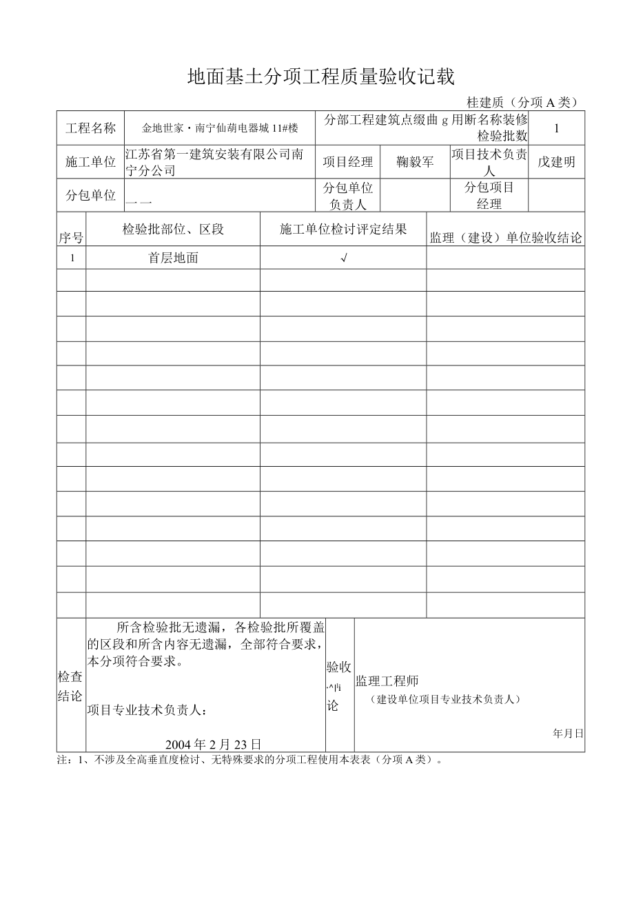 地面基土分项工程质量验收记录筑装饰装修.docx_第1页