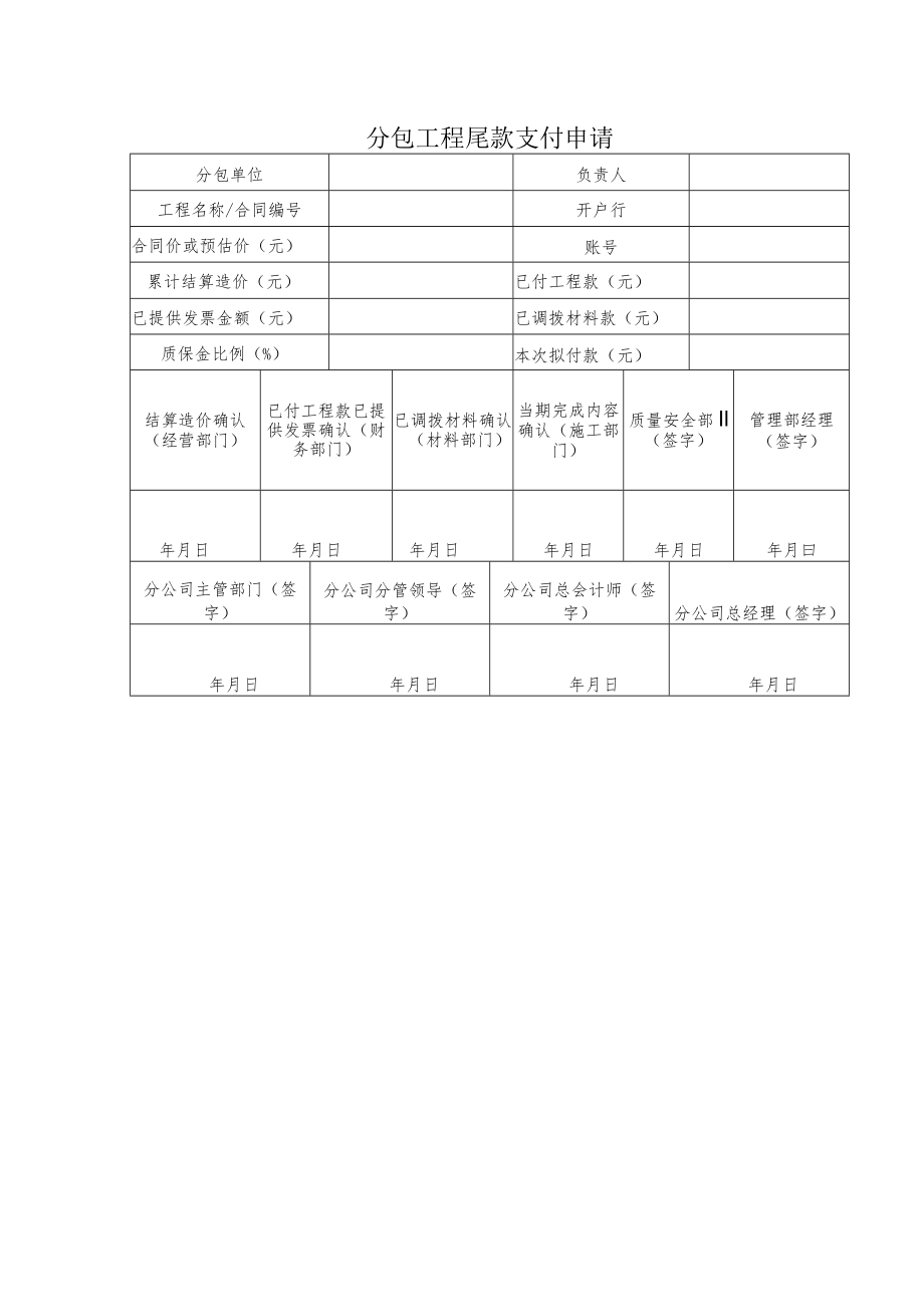 分包工程尾款支付申请.docx_第1页