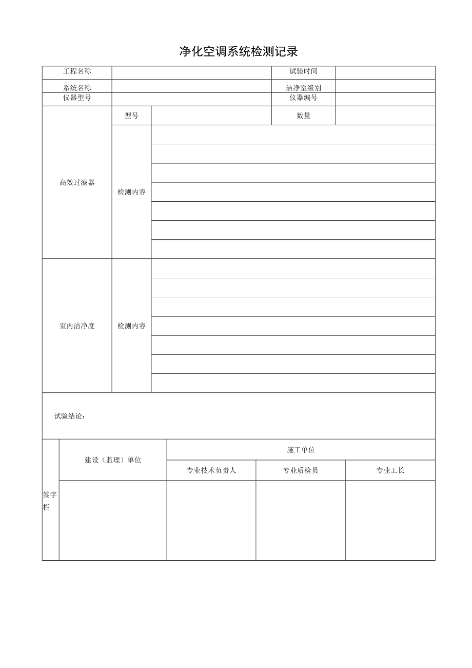 净化空调系统检测记录.docx_第1页