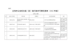 北海市公安机关县（区）级行政许可事项清单（2022年版）.docx