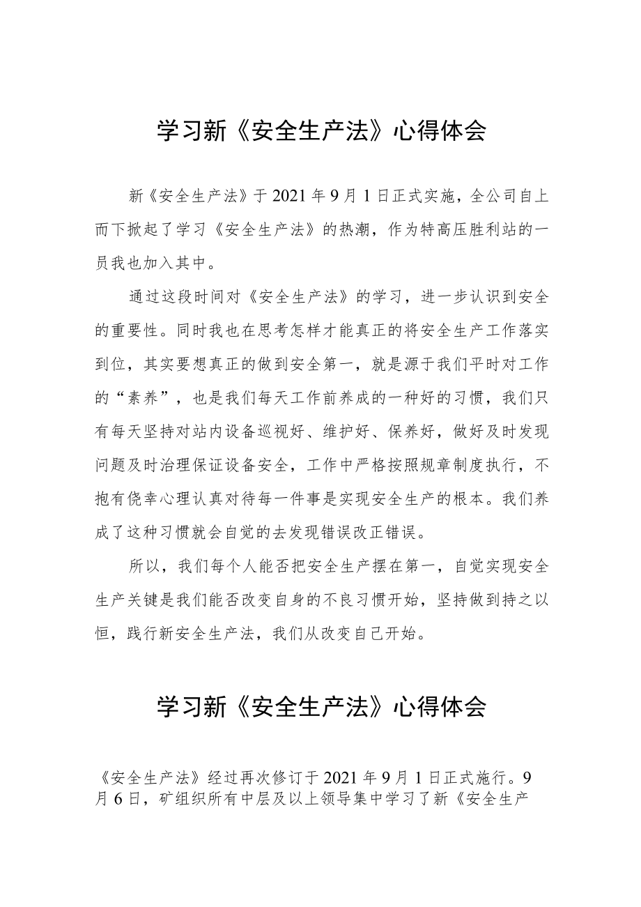 变电运维学习新《安全生产法》学习心得六篇.docx_第1页