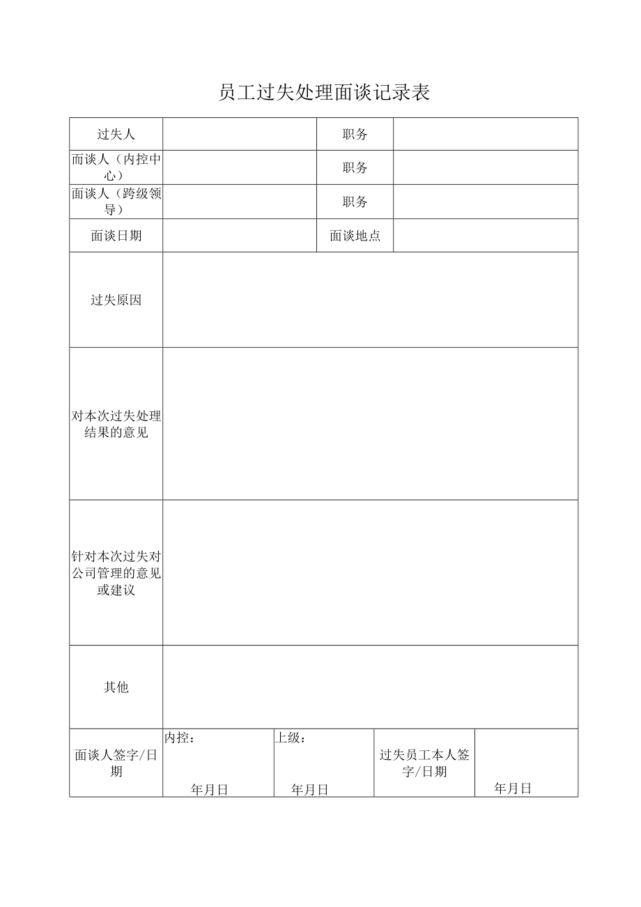 员工过失处理面谈记录表.docx_第1页