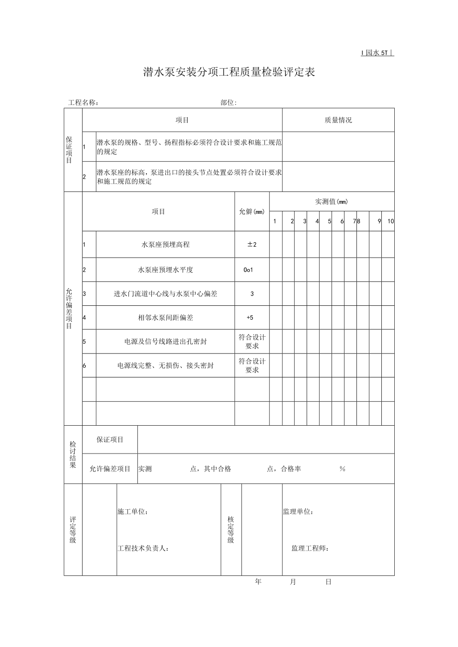 园水潜水泵安装分项工程质量检验评定表.docx_第1页