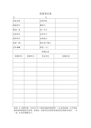 安全标准化之设备登记表.docx