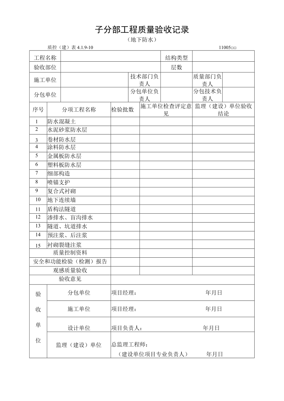 子分部工程质量验收记录（地下防水）.docx_第1页