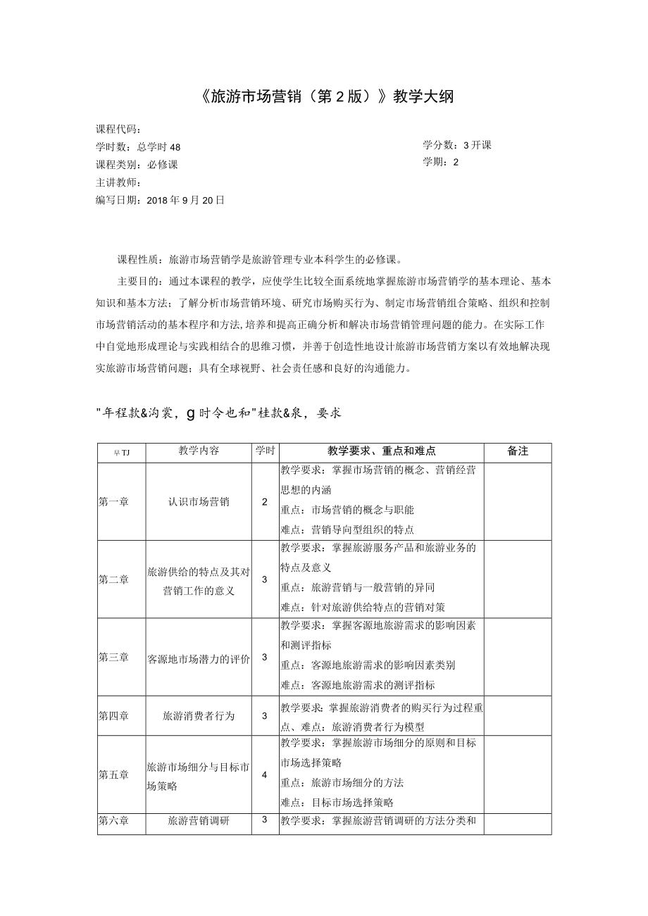 旅游市场营销第2版教学大纲.docx_第1页