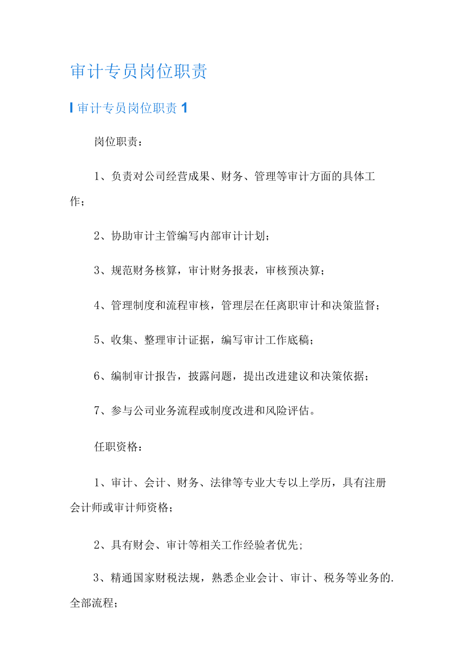 审计专员岗位职责.docx_第1页