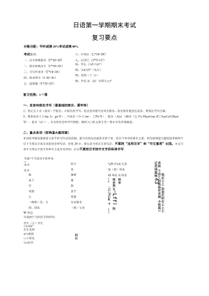 日语第一学期期末考试复习要点复习资料重点.docx