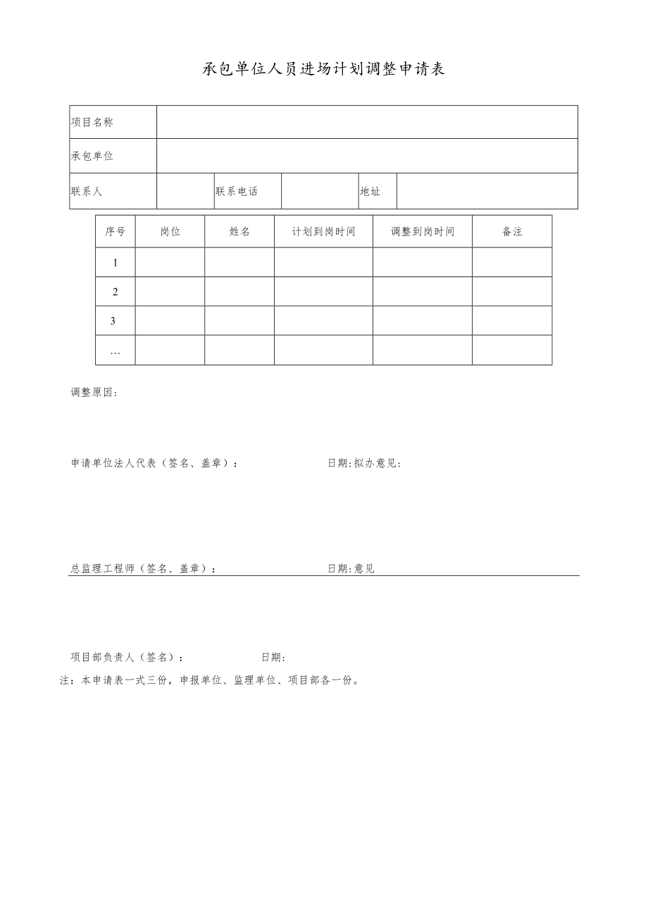 承包单位人员进场计划调整申请表.docx_第1页