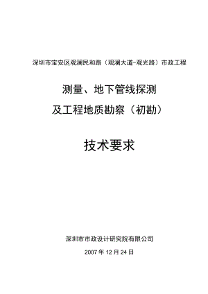 市政道路测量地下管线探测及勘察技术要求(深圳-初勘阶段).docx