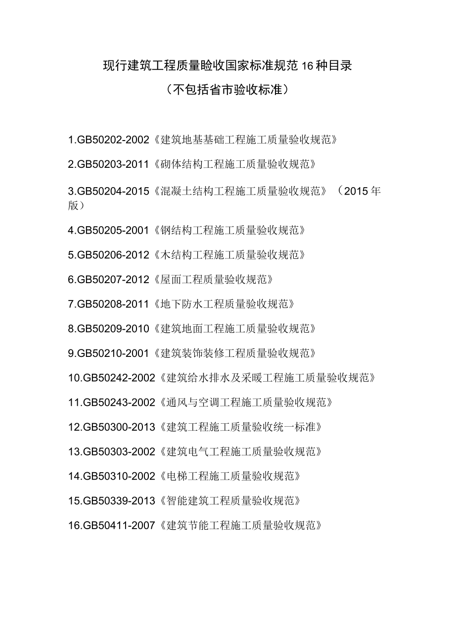 建筑工程质量验收国家标准规范16种目录（160528）.docx_第1页