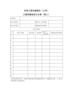 市政工程关键部位（工序）工程质量验收汇总表.docx