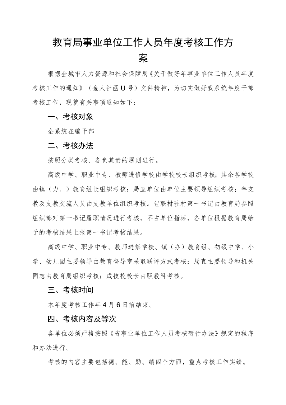 教育局事业单位工作人员年度考核工作方案.docx_第1页