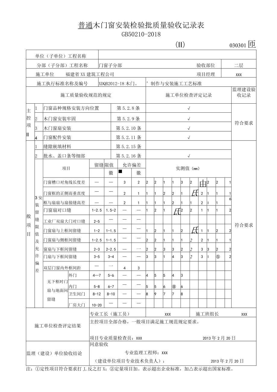 普通木门窗安装检验批质量验收记录表.docx_第1页