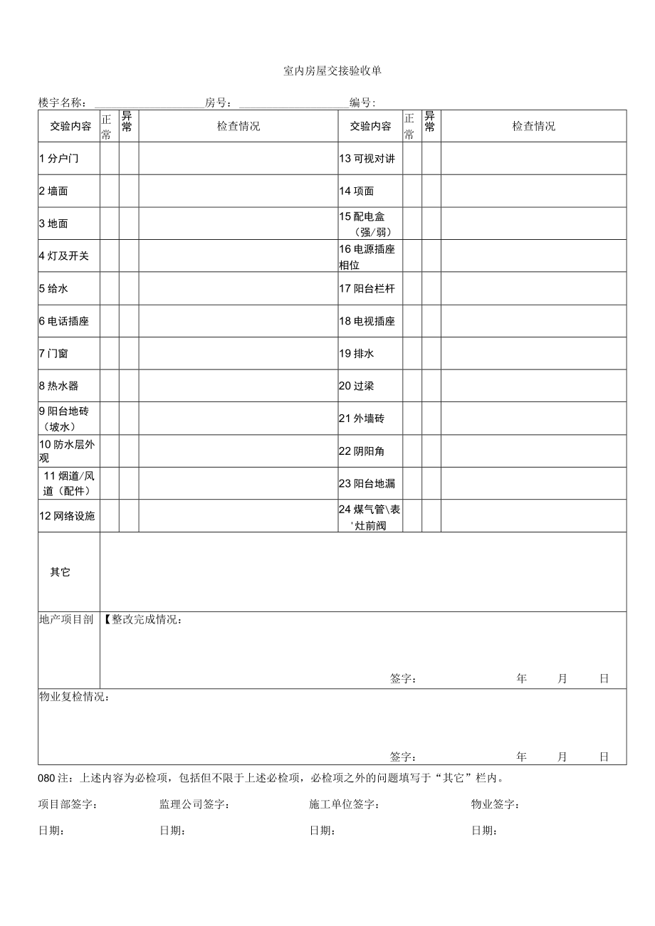 室内房屋交接验收单.docx_第1页