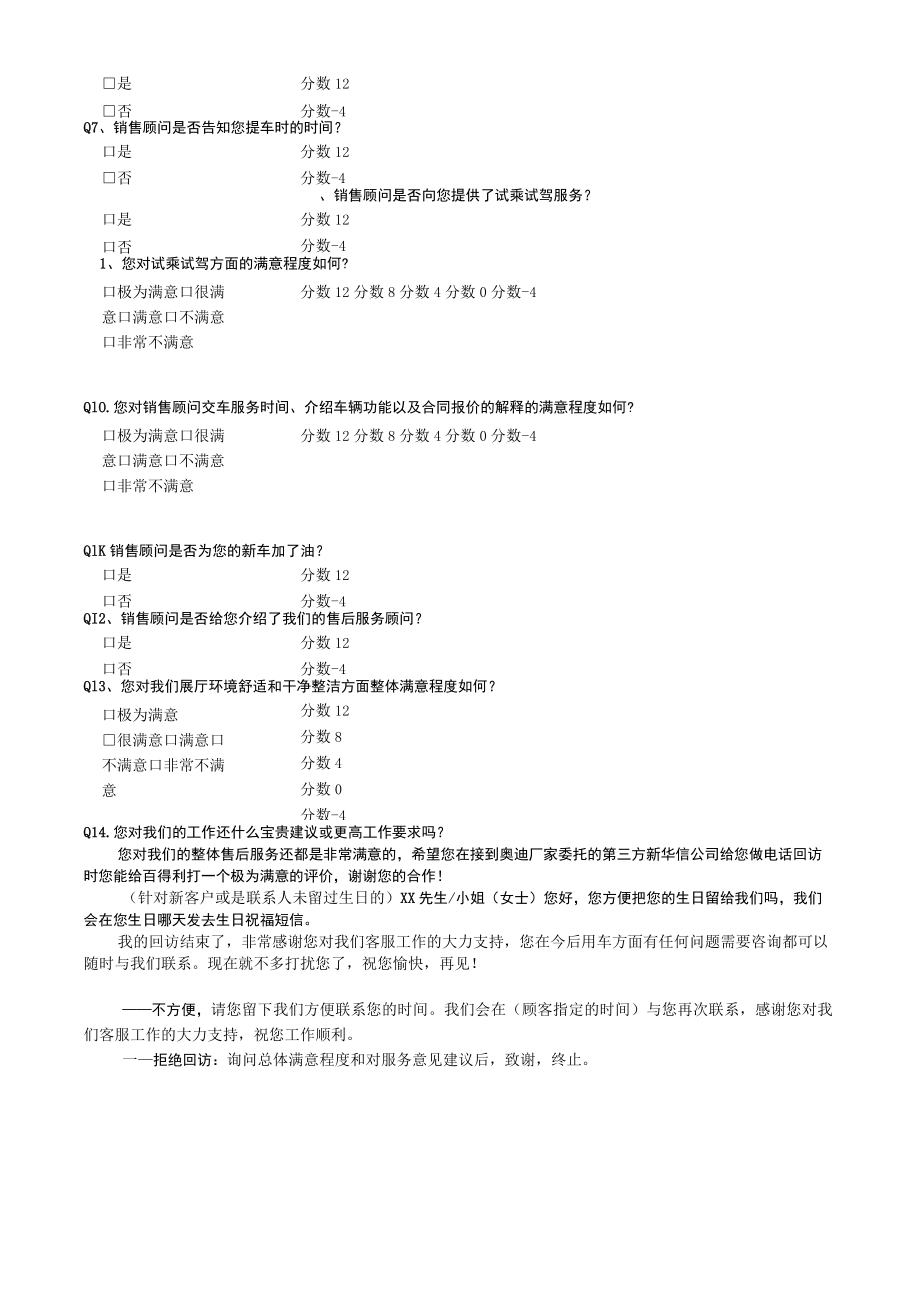 客服-08百得利奥迪中心销售电话客户满意度调查问卷.docx_第2页