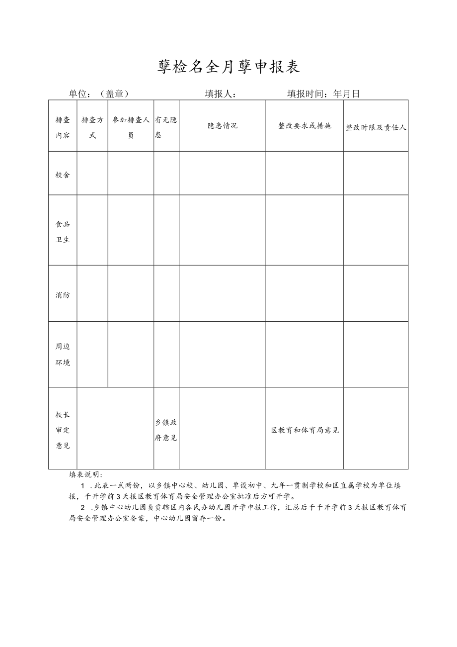 学校安全开学申报表.docx_第1页