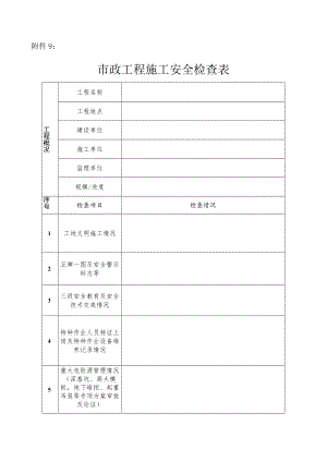 市政工程质量安全检查表.docx