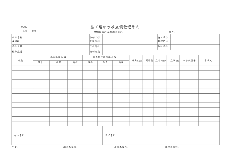 施工增加水准点测量记录表.docx_第1页