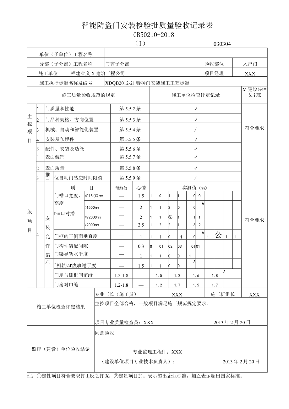 智能防盗门安装检验批质量验收记录表.docx_第1页