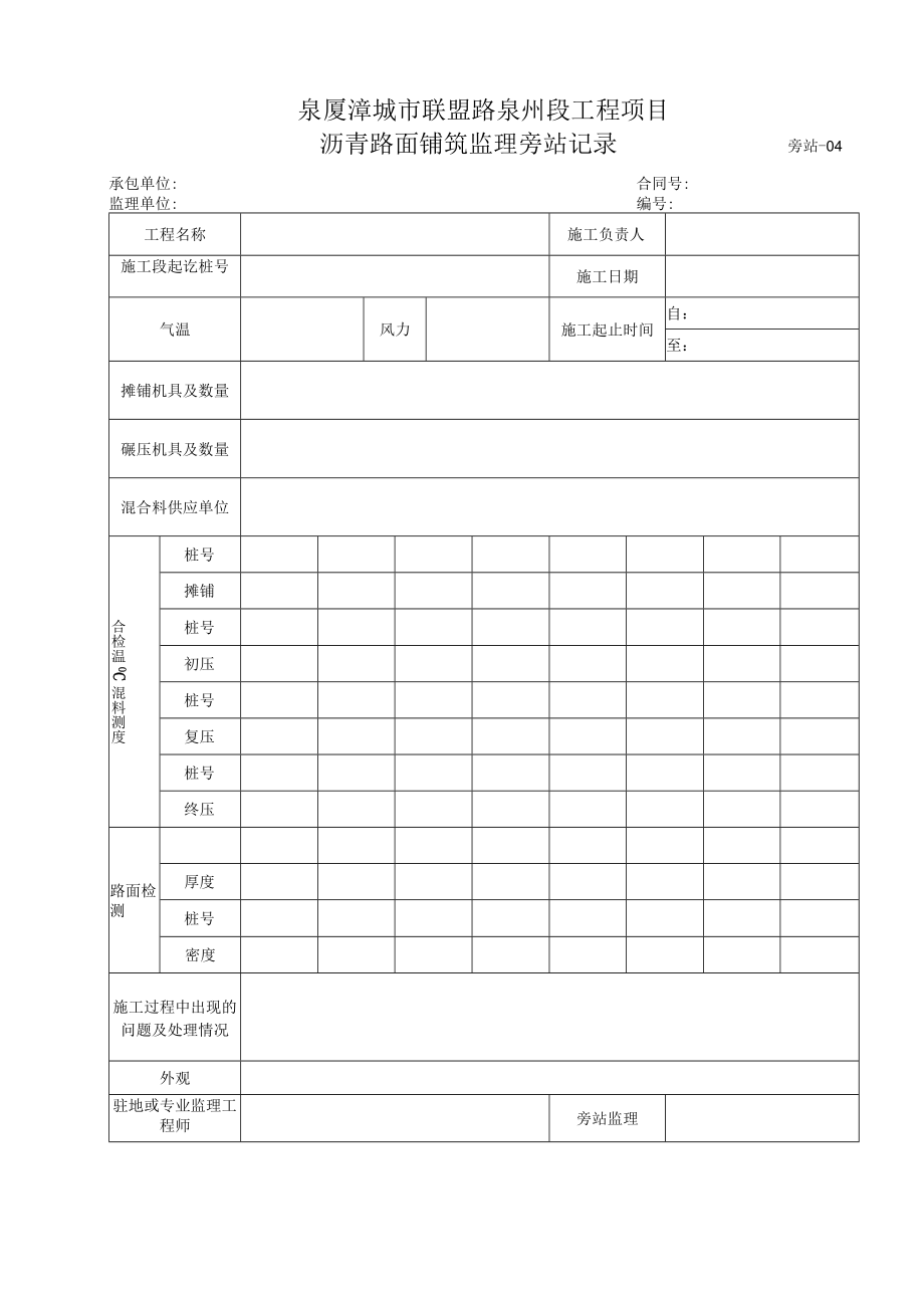 旁站4-沥青路面铺筑监理旁站记录.docx_第1页