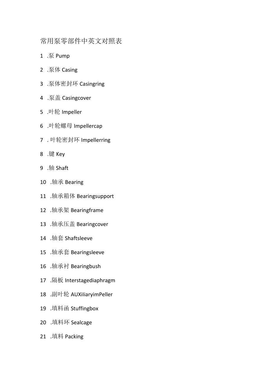 常用泵零部件中英文对照表.docx_第1页