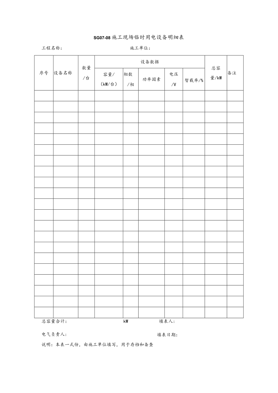 施工用电管理表式模板.docx_第1页