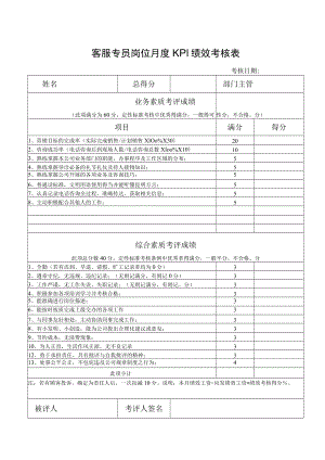 客服专员岗位月度KPI绩效考核表.docx