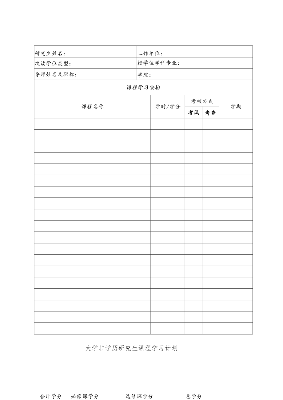 大学非学历研究生课程学习计划(模板).docx_第1页