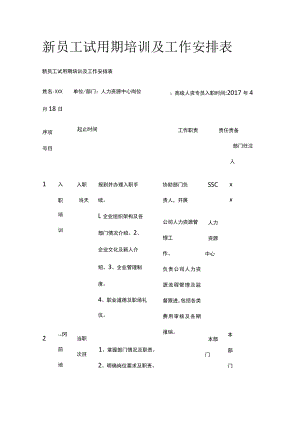 新员工试用期培训及工作安排表.docx