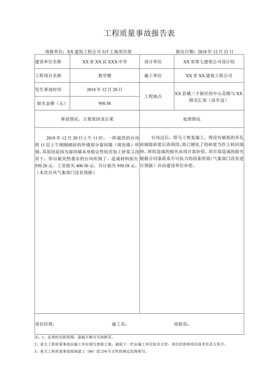 工程质量事故报告表.docx_第1页