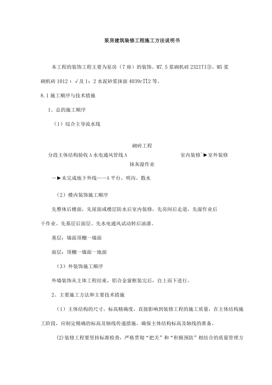 泵房建筑装修工程施工方法说明书.docx_第1页