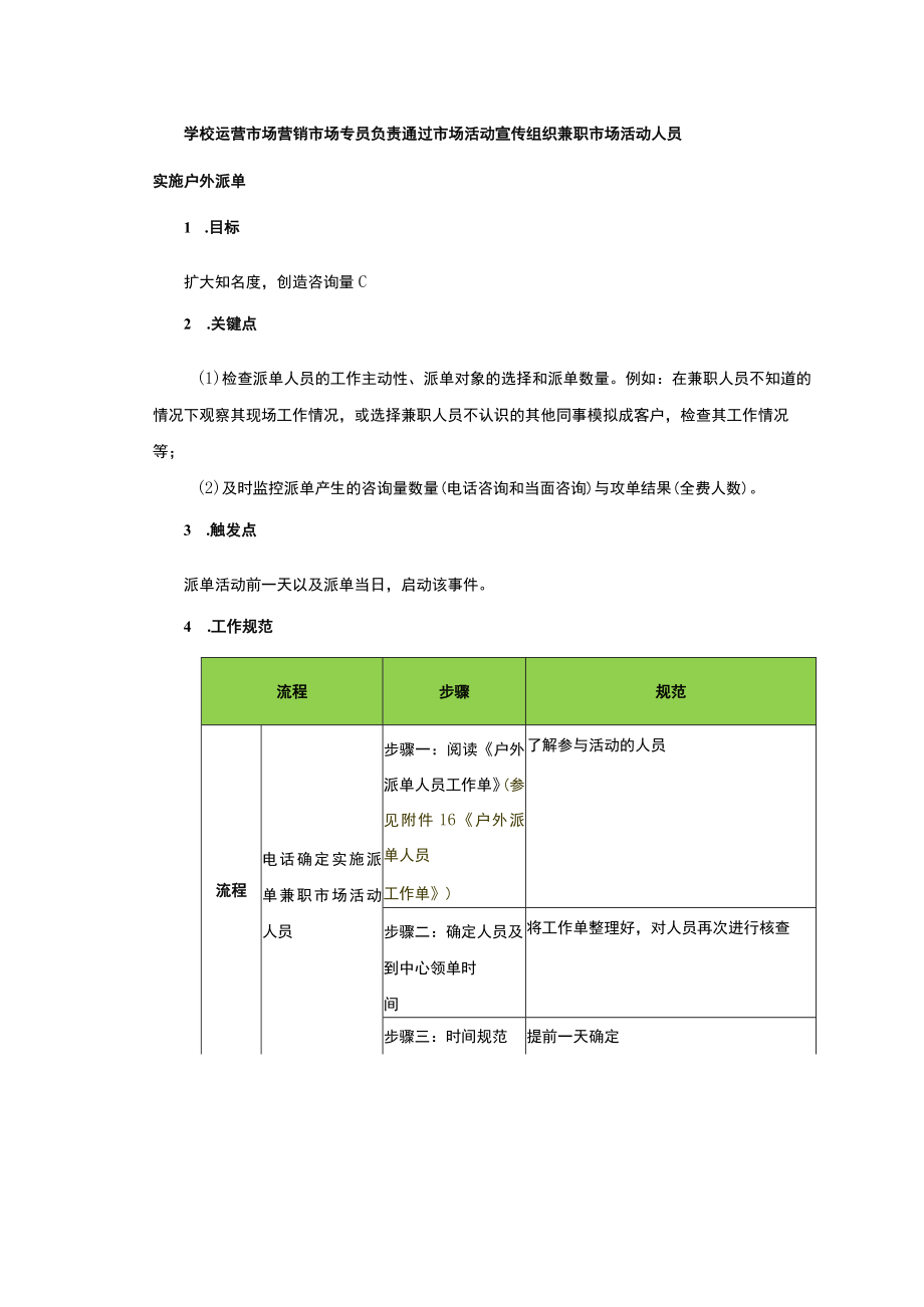 学校运营市场营销市场专员负责通过市场活动宣传组织兼职市场活动人员实施户外派单.docx_第1页