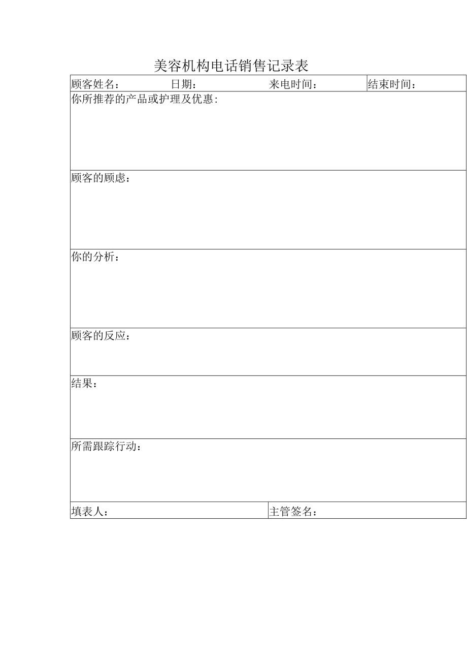 美容机构电话销售记录表.docx_第1页