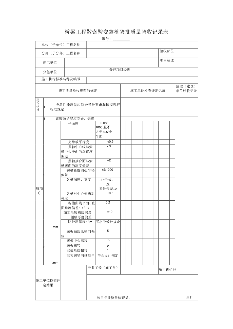 桥梁工程散索鞍安装检验批质量验收记录表.docx_第1页